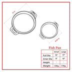 Ferro Cast Iron Fish Pan size chart