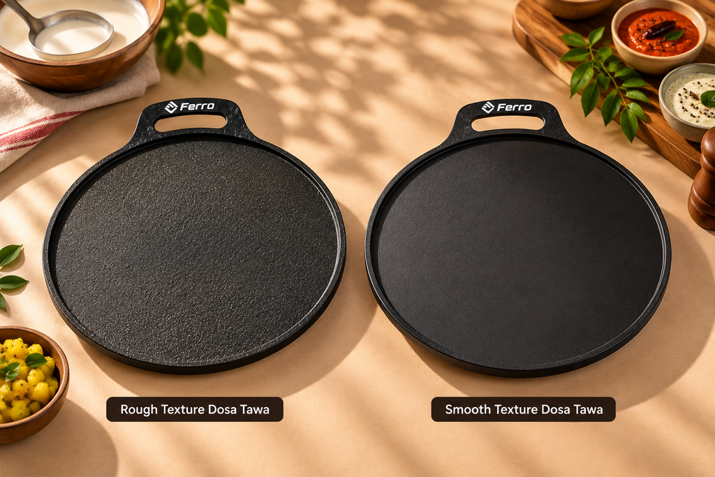 Ferro rough and smooth texture dosa tawa comparison