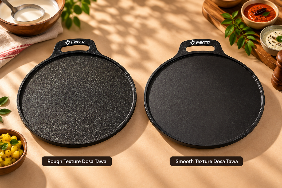 Ferro rough and smooth texture dosa tawa comparison
