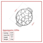 Ferro Cast Iron Appampatra 12 Pits dimensions and specifications