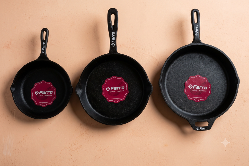 Ferro Cast Iron Fry Pan size comparison