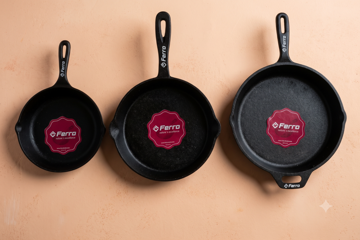 Ferro Cast Iron Fry Pan size comparison